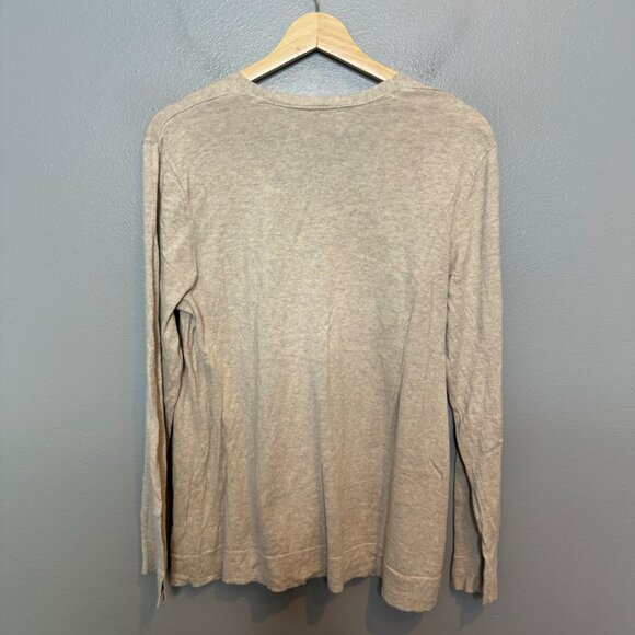 J.JILL silk & cotton v neck sweater in heather oatmeal size L - Picture 6 of 6